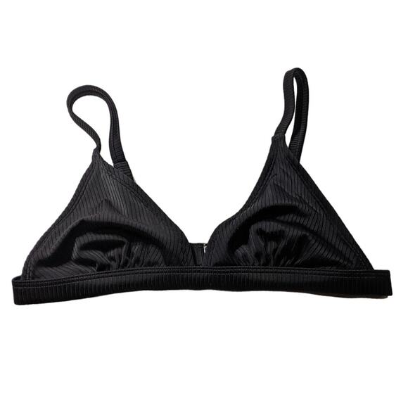 Xhilaration Black Ribbed Bikini Top Juniors Small Triangle‎ Top Knit Swimsuit - Picture 1 of 10
